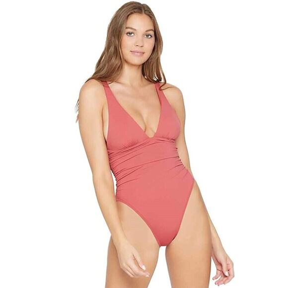 L'Space Women Peach Pink Sydney Beach V-neck One-Piece Bikini Swimsuit Size US 4 - Picture 1 of 2